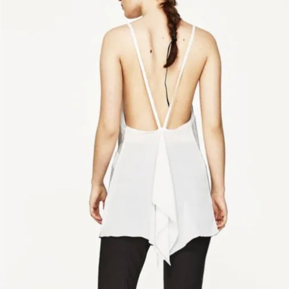 Zara White Gray Basic Collection Racer back Waterfall Tank Top - Picture 2 of 7